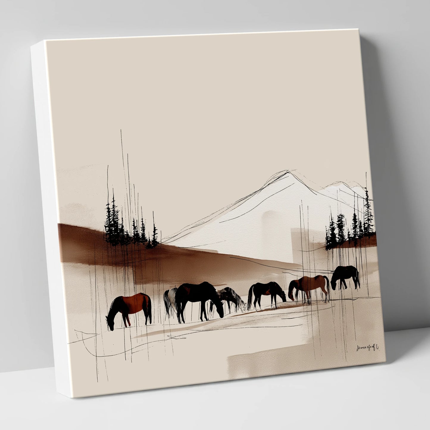 Tranquil Grazing Herd horse landscape canvas wall art
