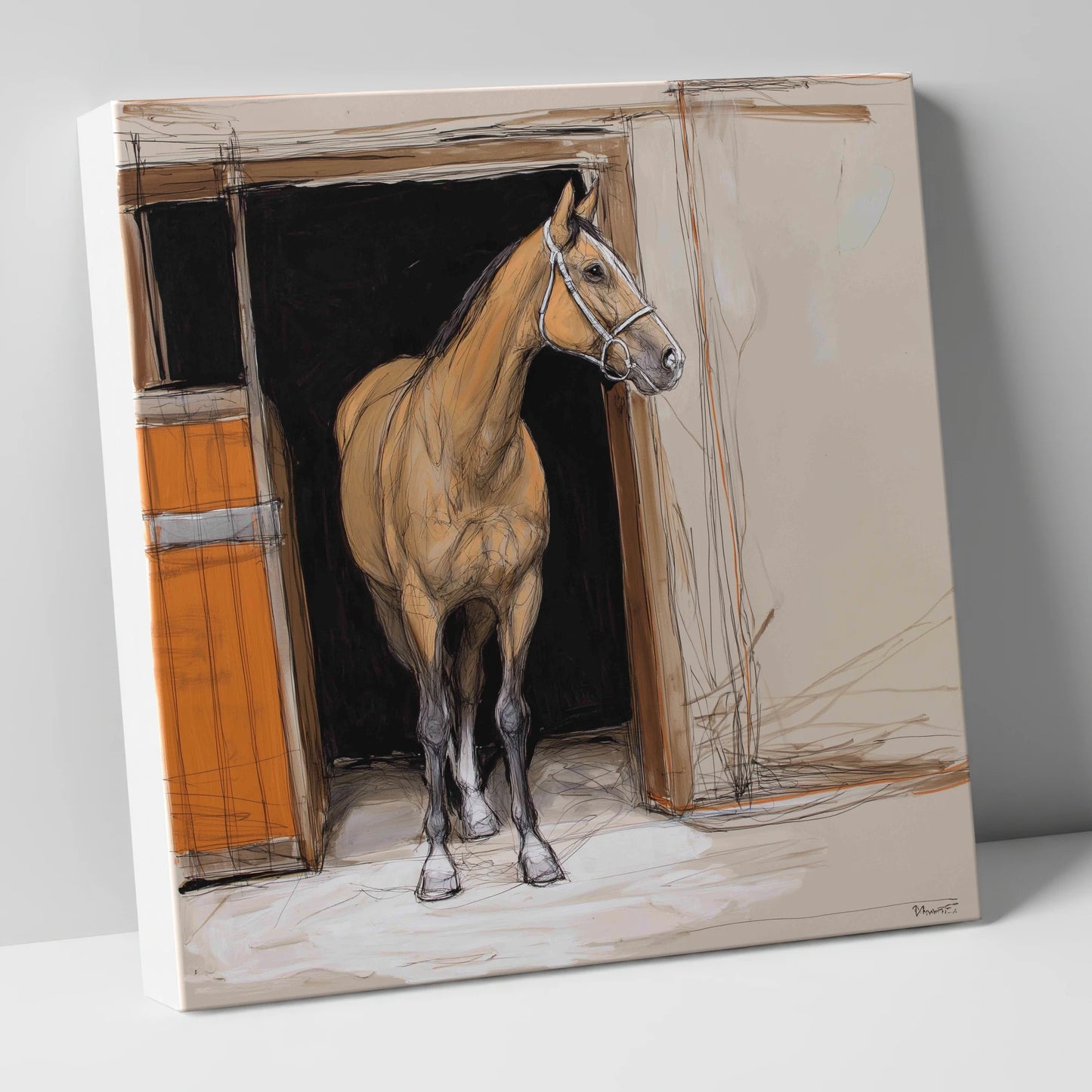 Morning Watch horse stable canvas wall art