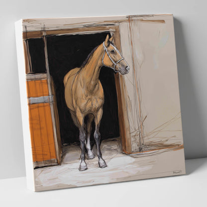Morning Watch horse stable canvas wall art