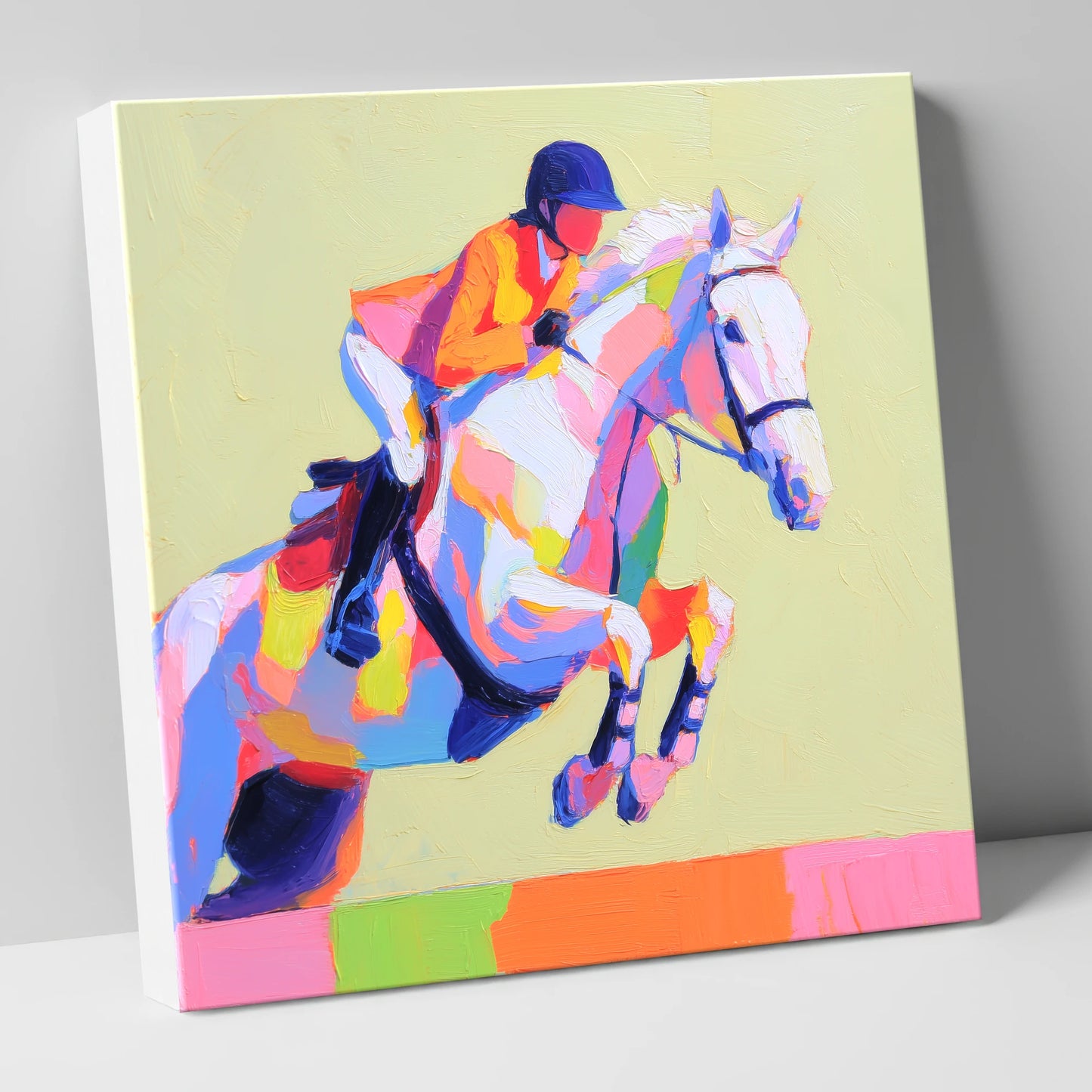 Technicolour Flight show jumping horse canvas wall art