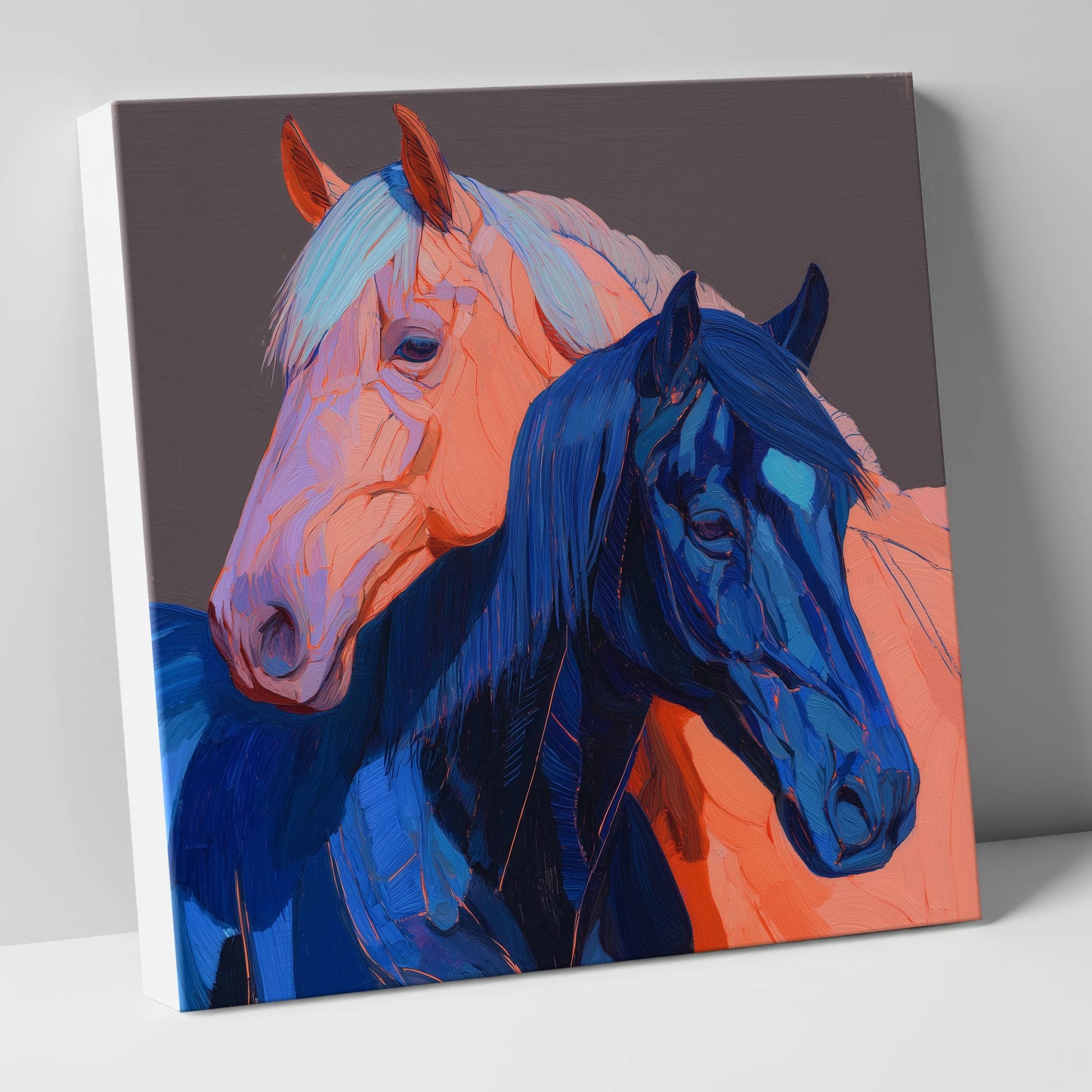 Indigo And Peach Companions horse landscape canvas wall art