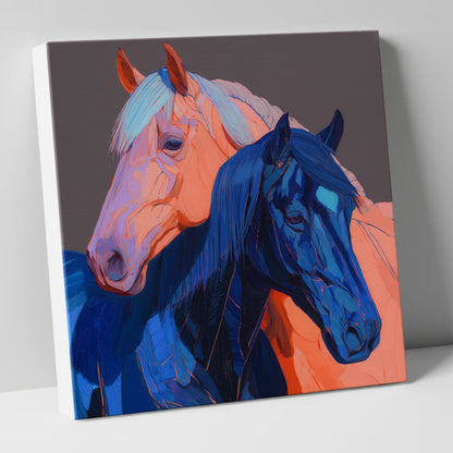 Indigo And Peach Companions horse landscape canvas wall art