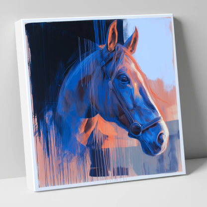 Cobalt and Apricot Light horse portrait canvas wall art