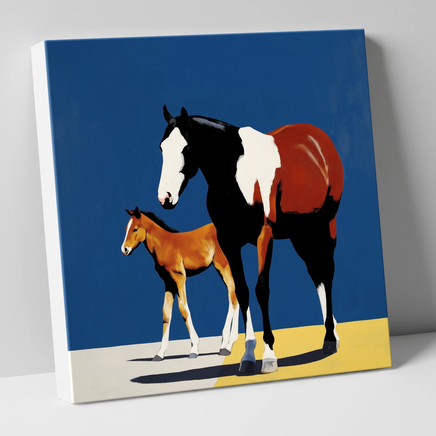 Striking Skewbald Bond mare & foal canvas wall art