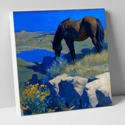 Cobalt Horizon Grazing horse landscape canvas wall art