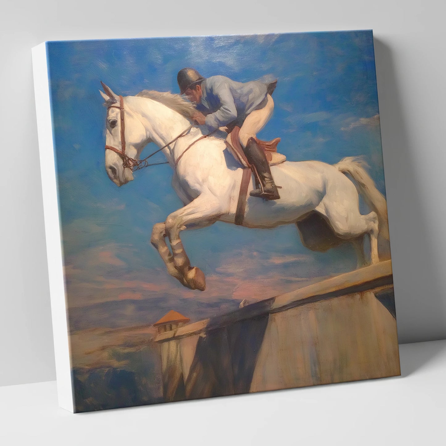 Flight Over the Wall show jumping horse canvas wall art