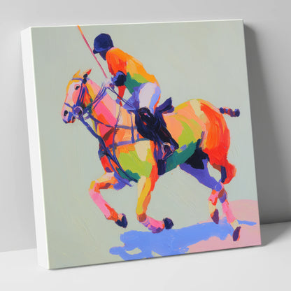 Technicolour Polo Stride polo horse canvas wall art