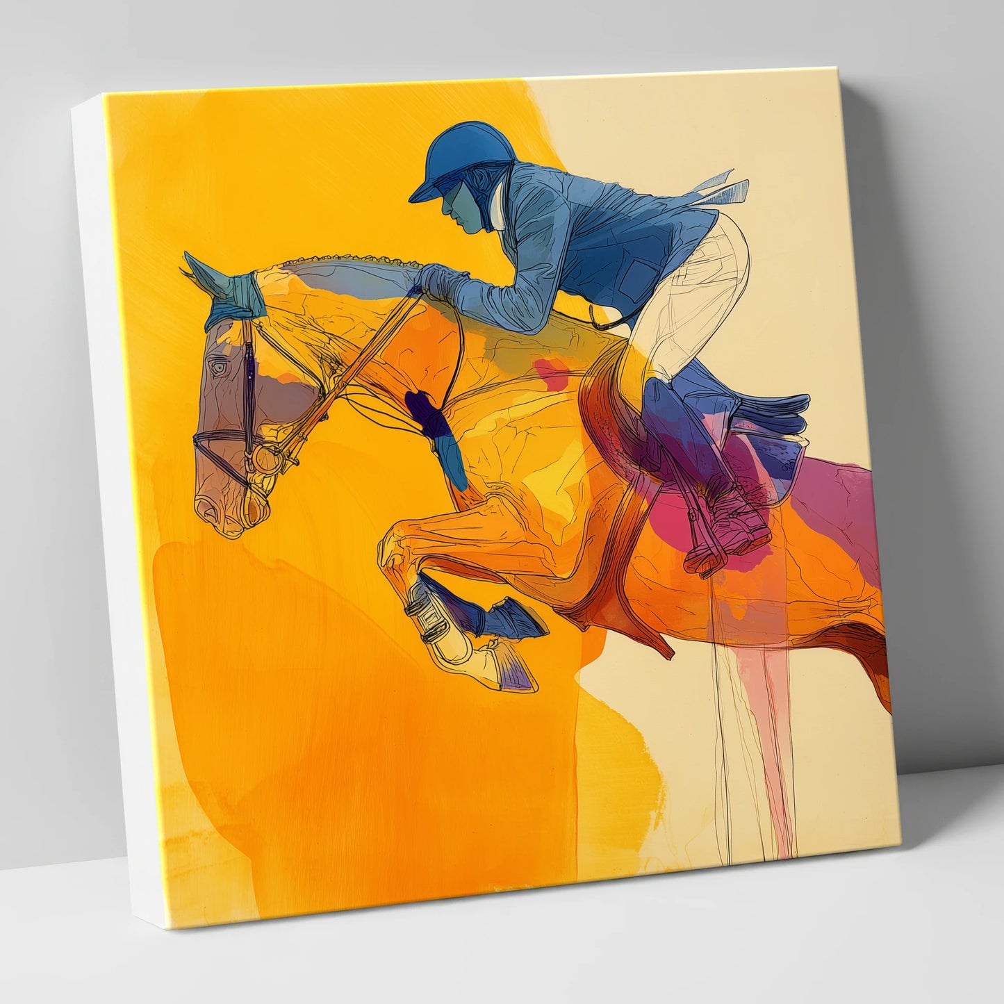 Vivid Golden Ascent show jumping horse canvas wall art