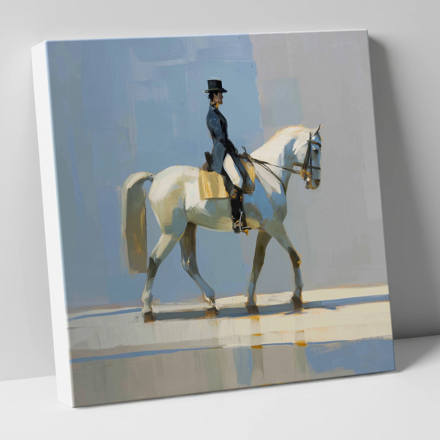 Collected Grace in Blue dressage horse canvas wall art