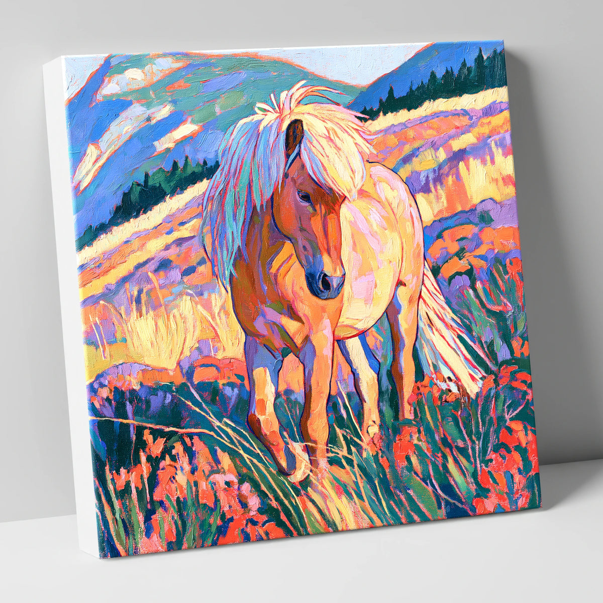 Fjord Horse in Vibrant Mountains horse breed canvas wall art