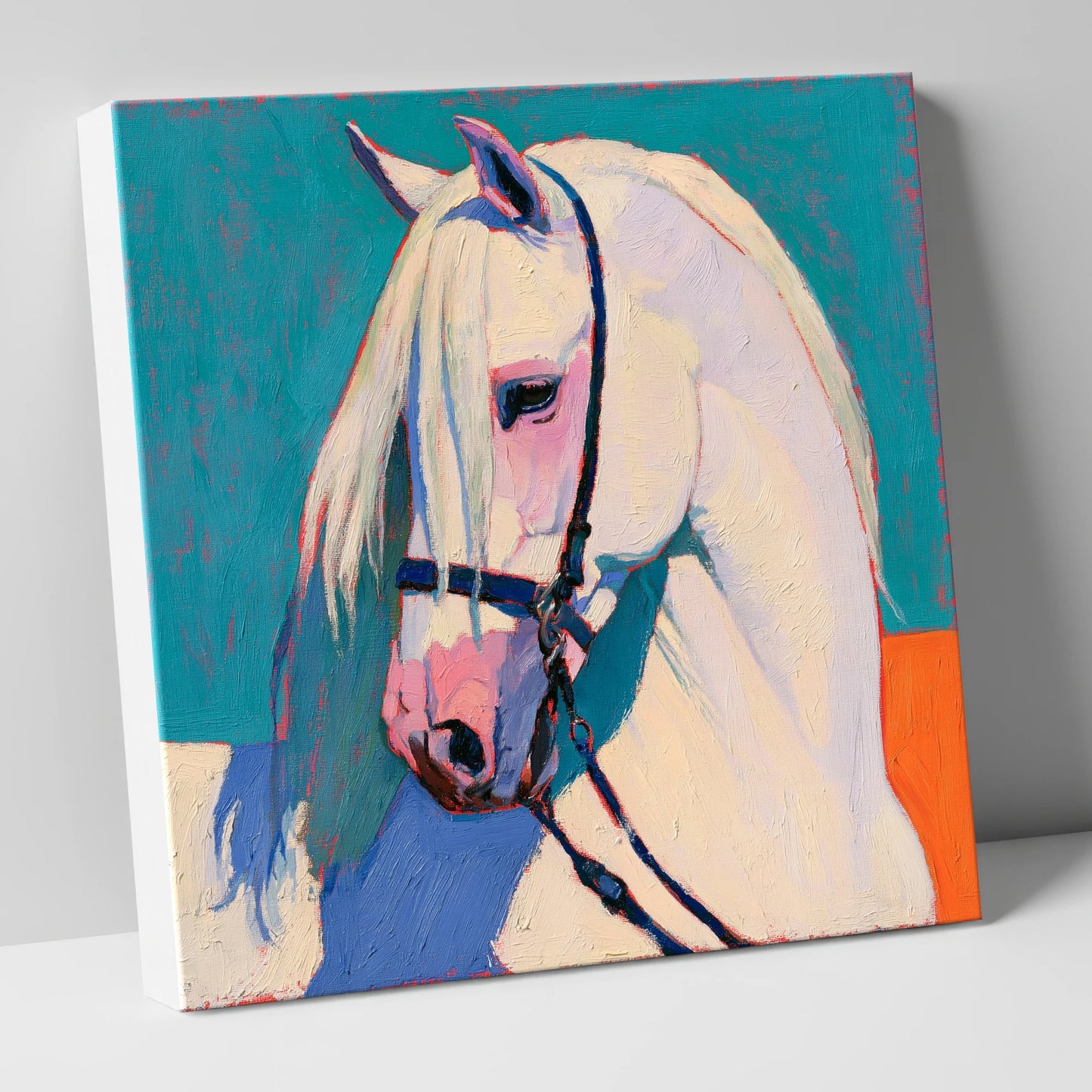Vibrant Grey Horse on Teal horse breed canvas wall art