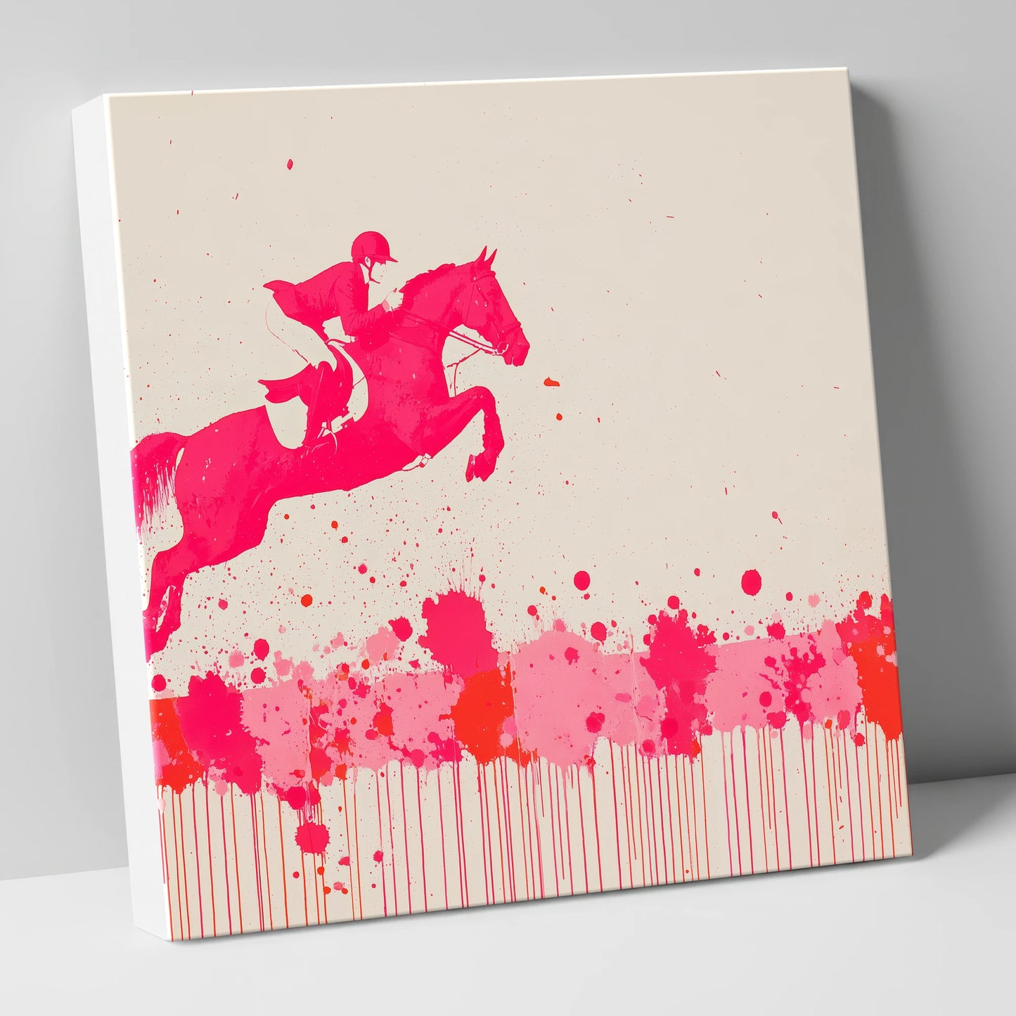 Magenta Flight show jumping horse canvas wall art