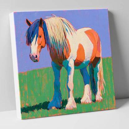 Vibrant Skewbald Gypsy Cob horse breed canvas wall art
