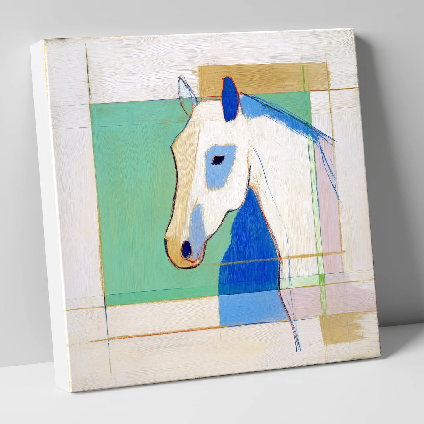 Geometric Azure Equine horse portrait canvas wall art