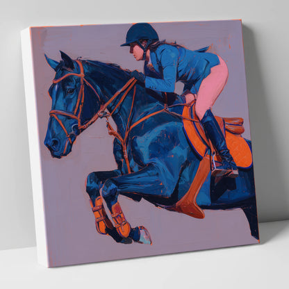 Flight in Indigo show jumping horse canvas wall art