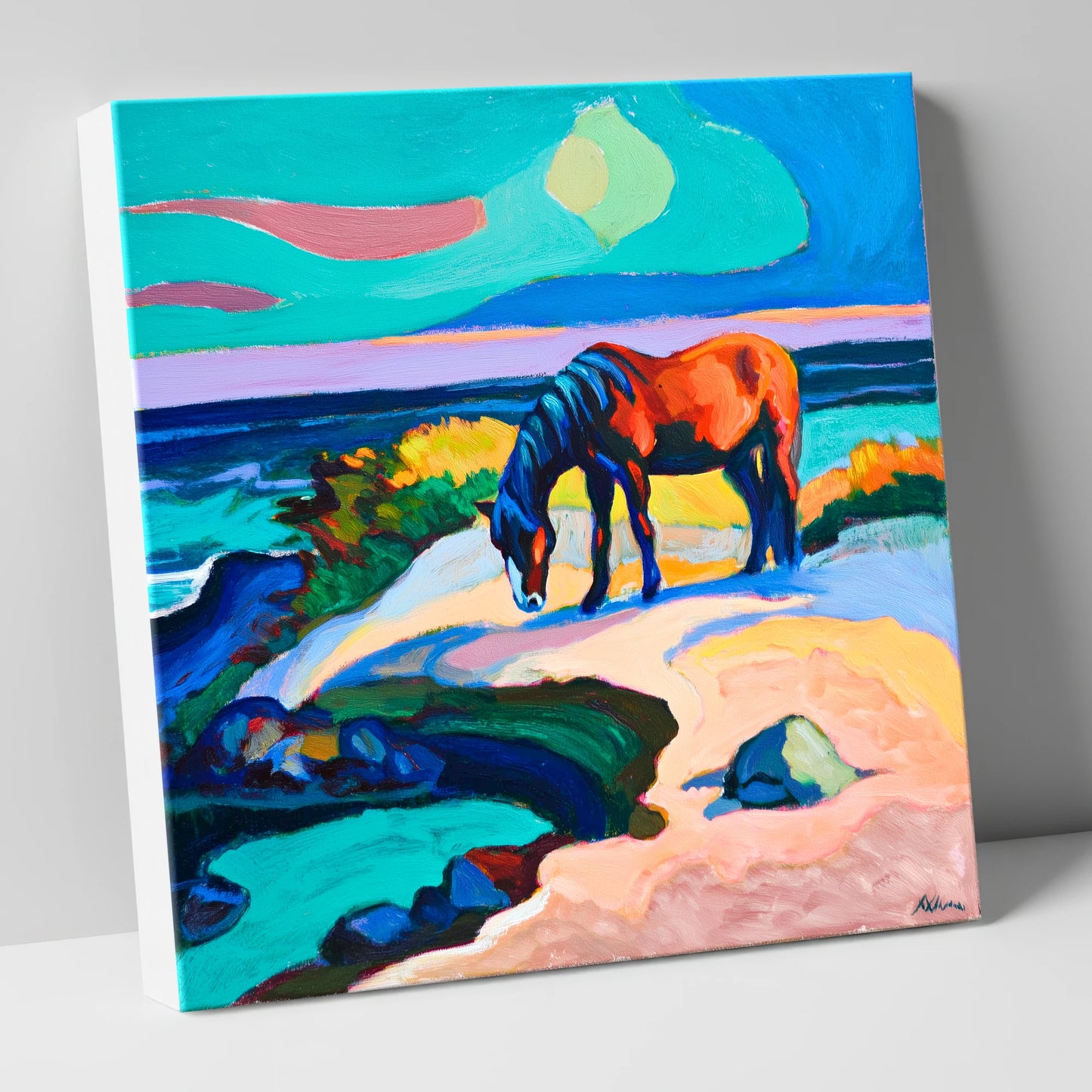 Vibrant Coastal Graze horse landscape canvas wall art
