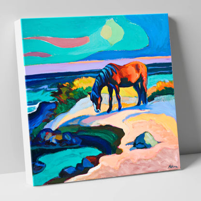 Vibrant Coastal Graze horse landscape canvas wall art