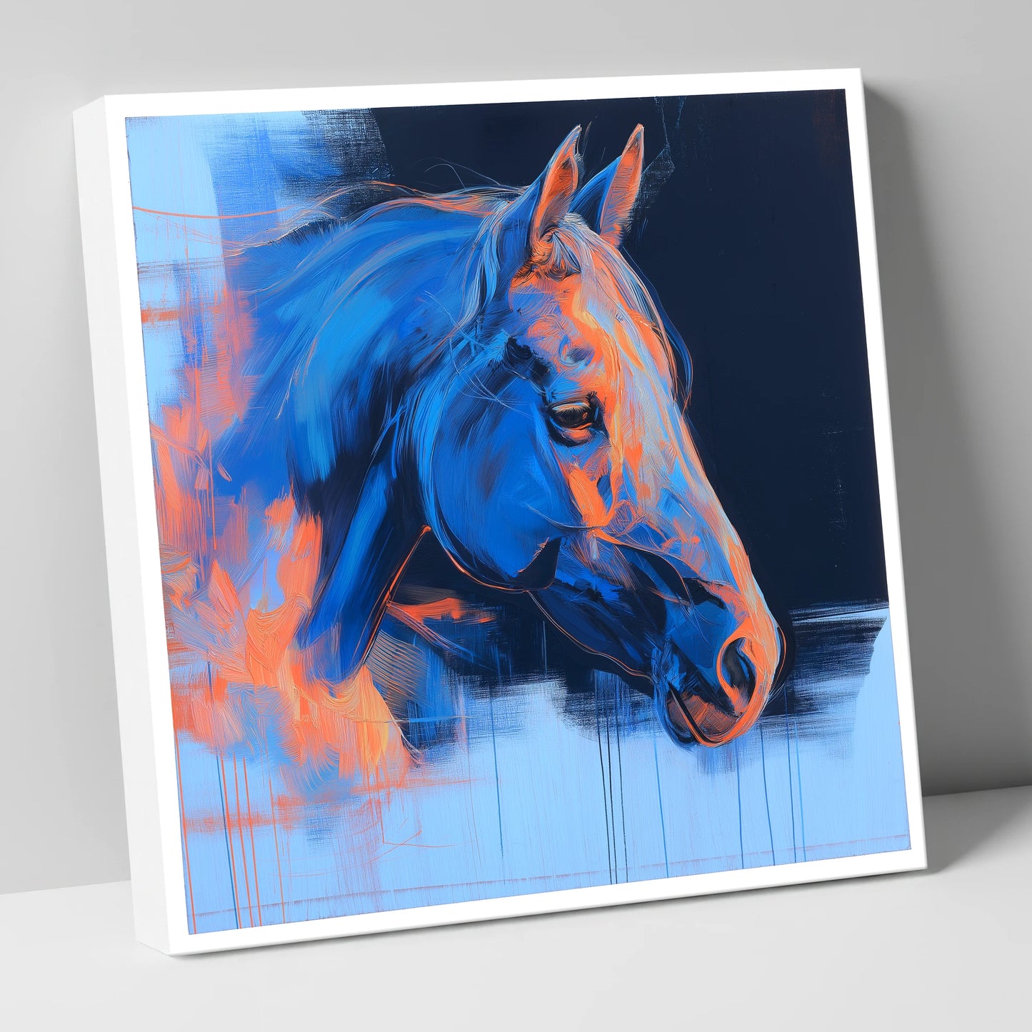 Expressive Cobalt Profile horse portrait canvas wall art