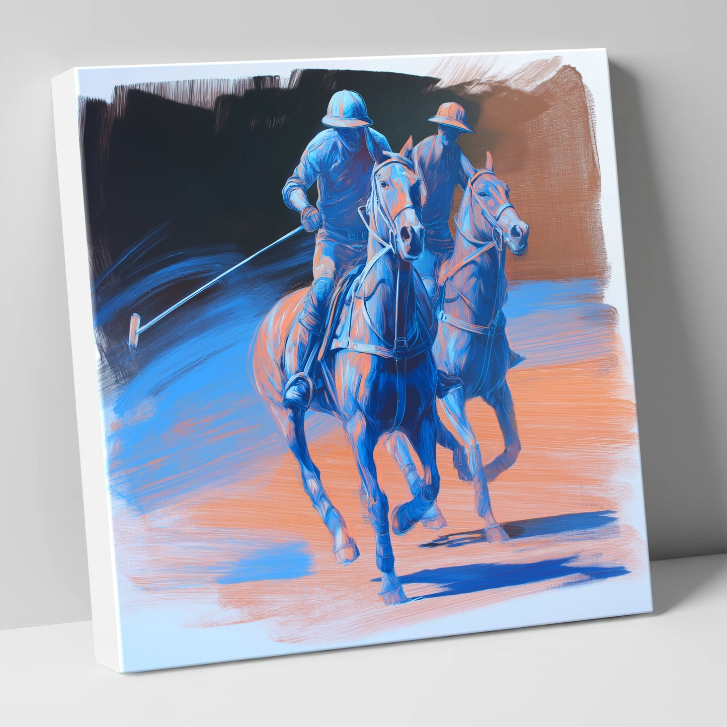 Cobalt Polo Pursuit polo horse canvas wall art