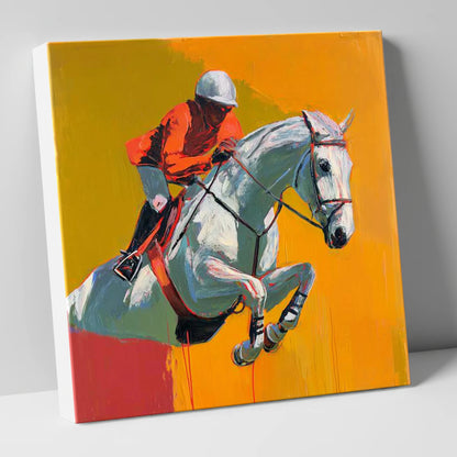 Airborne Over Gold show jumping horse canvas wall art