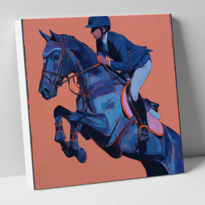 Indigo Flight show jumping horse canvas wall art