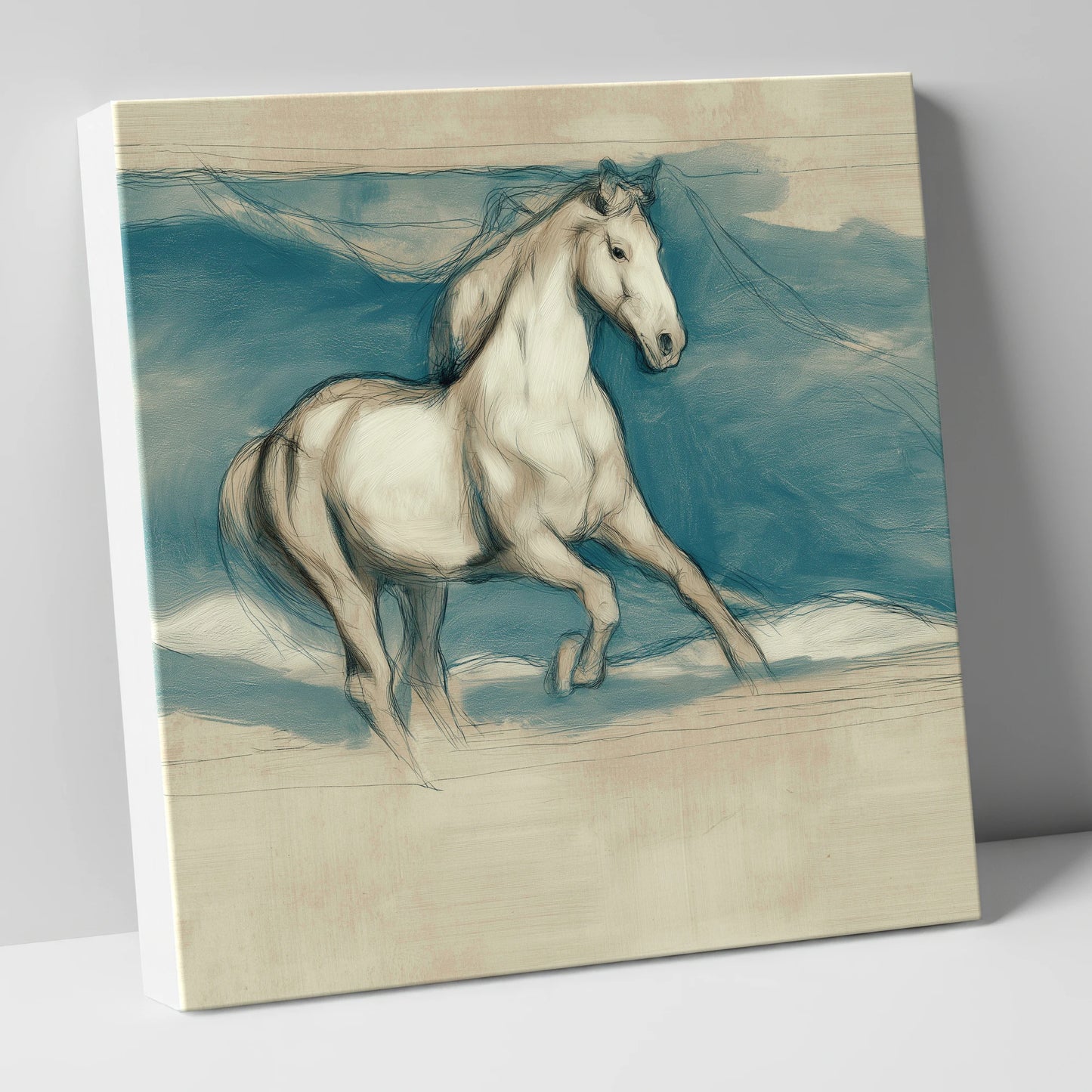 Ethereal Grey Canter horse portrait canvas wall art