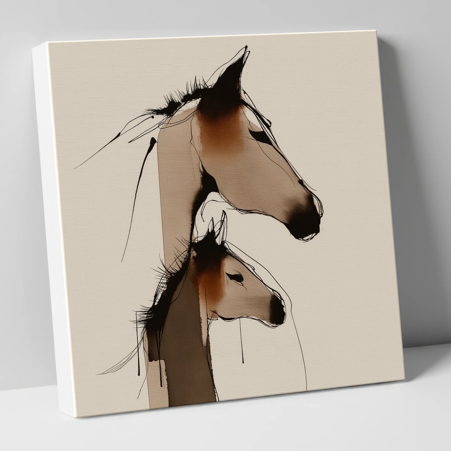 Tender Sepia Bond mare & foal canvas wall art