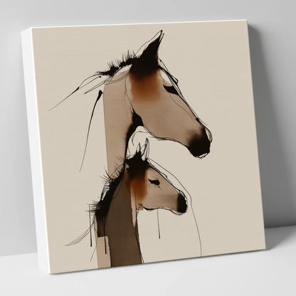 Tender Sepia Bond mare & foal canvas wall art