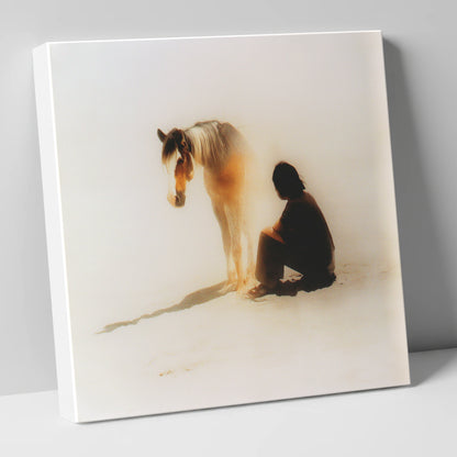 Quiet Presence horse & rider canvas wall art