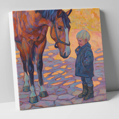The Gentle Encounter horse & rider canvas wall art