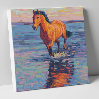 Sunset Shallows Stride beach horse canvas wall art
