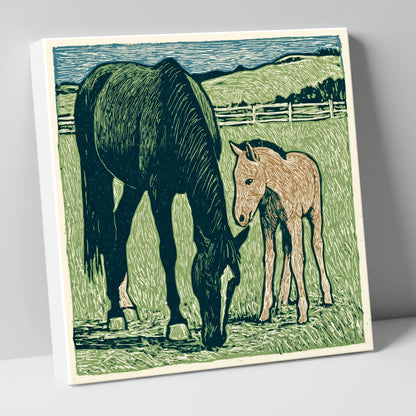 Rustic Pasture Companions mare & foal canvas wall art