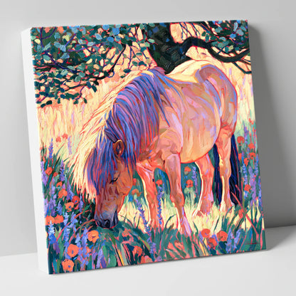Vibrant Grazing Pony In Meadow horse breed canvas wall art