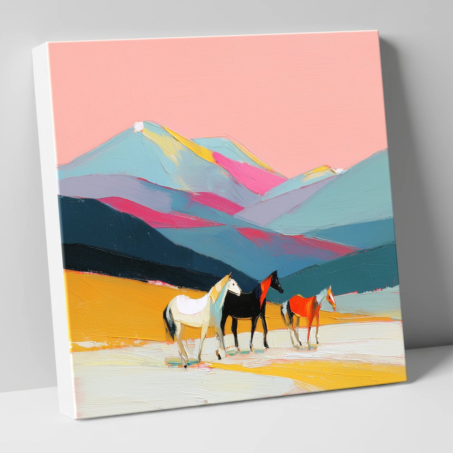Vibrant Mountain Herd horse landscape canvas wall art
