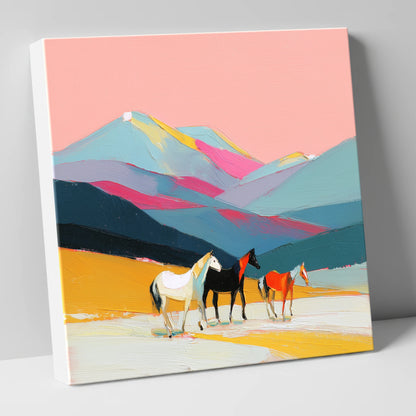 Vibrant Mountain Herd horse landscape canvas wall art
