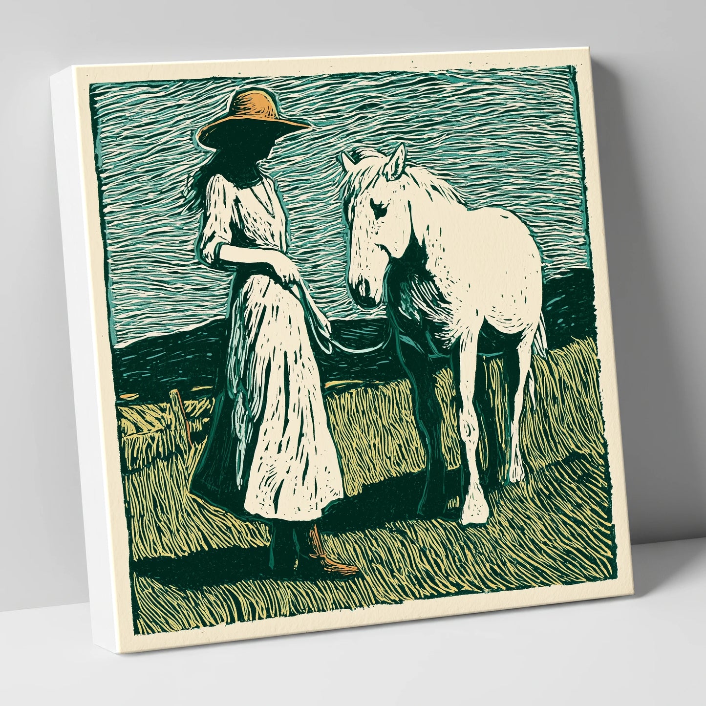 Windswept Companions horse & rider canvas wall art