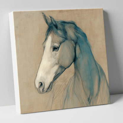Teal Equine Study horse portrait canvas wall art