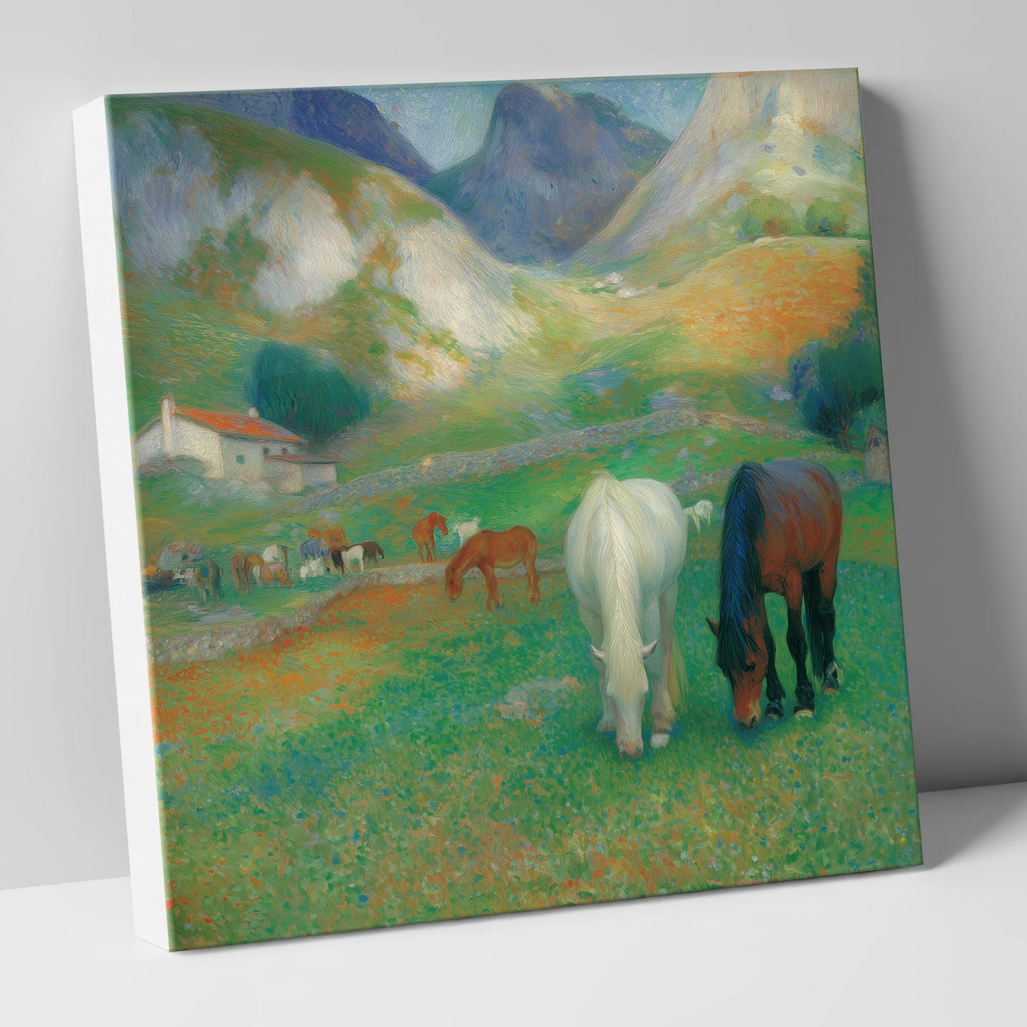 Vibrant Valley Pasture horse landscape canvas wall art