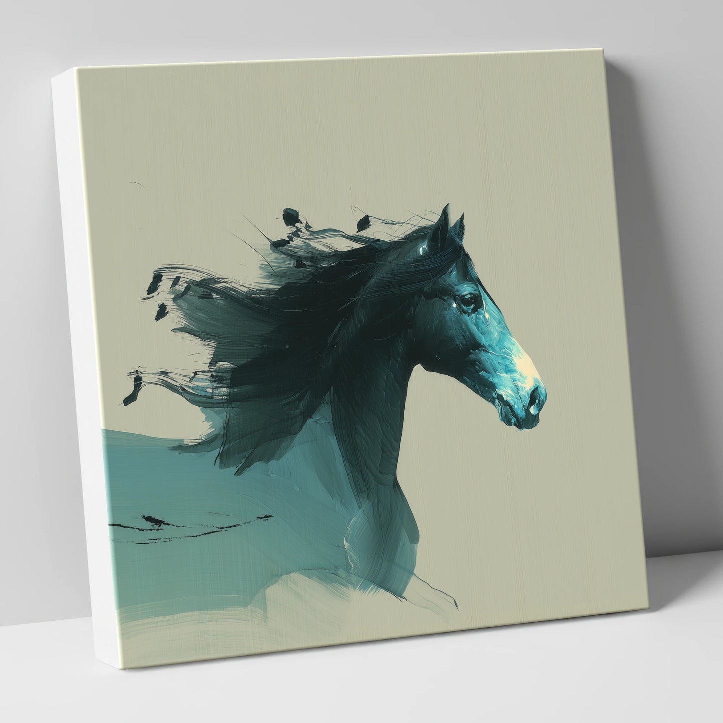 Windswept in Teal horse breed canvas wall art