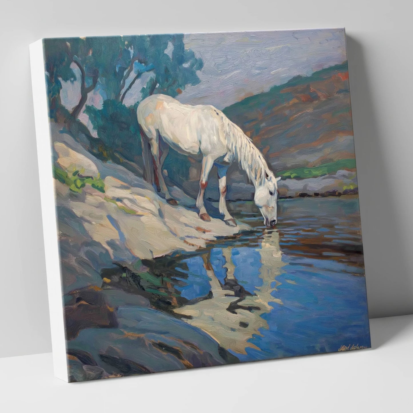 Tranquil Waters Edge horse landscape canvas wall art