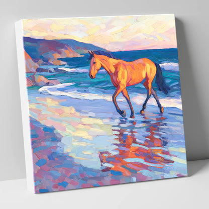 Vibrant Coastal Stride horse landscape canvas wall art