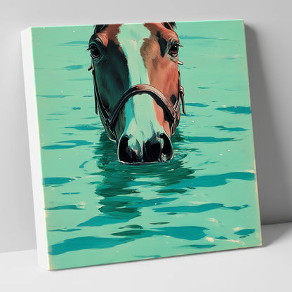 Teal Water Swim beach horse canvas wall art
