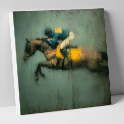 Airborne in Teal and Gold show jumping horse canvas wall art