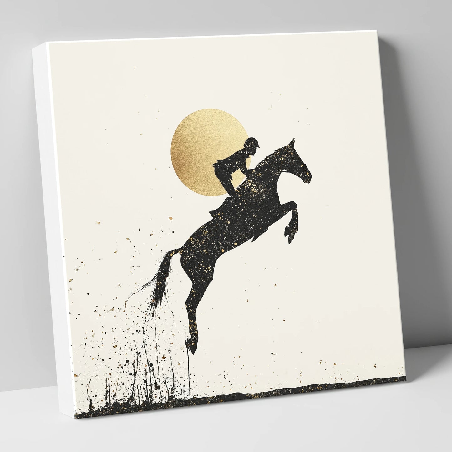 Golden Flight show jumping horse canvas wall art
