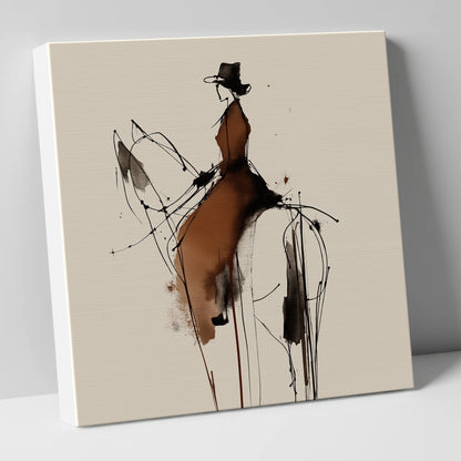 Sepia Equestrian Silhouette horse & rider canvas wall art