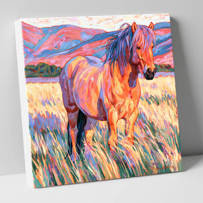 Colourful Horse in Golden Grass horse breed canvas wall art