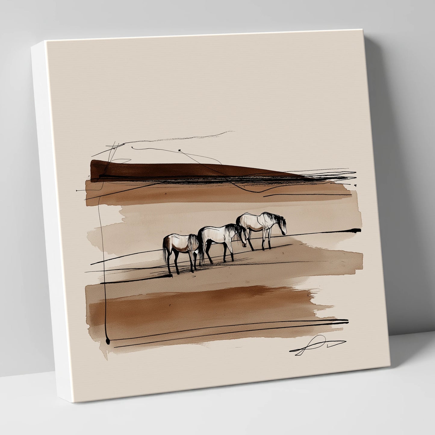 Minimalist Sepia Herd wild horses canvas wall art