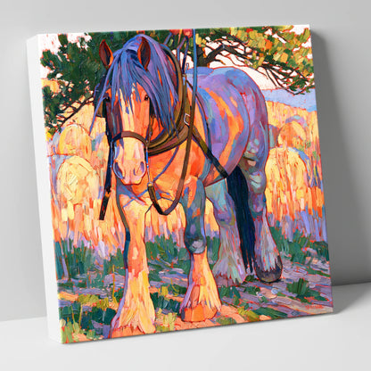 Colourful Heavy Horse In Harness horse breed canvas wall art