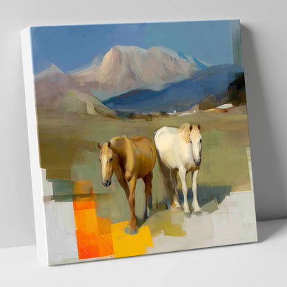 Abstract Alpine Companions horse landscape canvas wall art