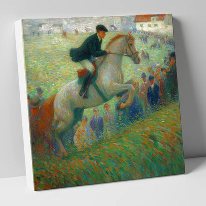 Luminous Grey in Flight show jumping horse canvas wall art
